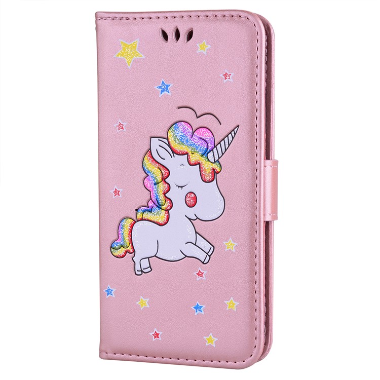 Unicorn Pattern Flash Powder Leather Wallet Stand Case for Huawei Mate 10 - Rose Gold-2