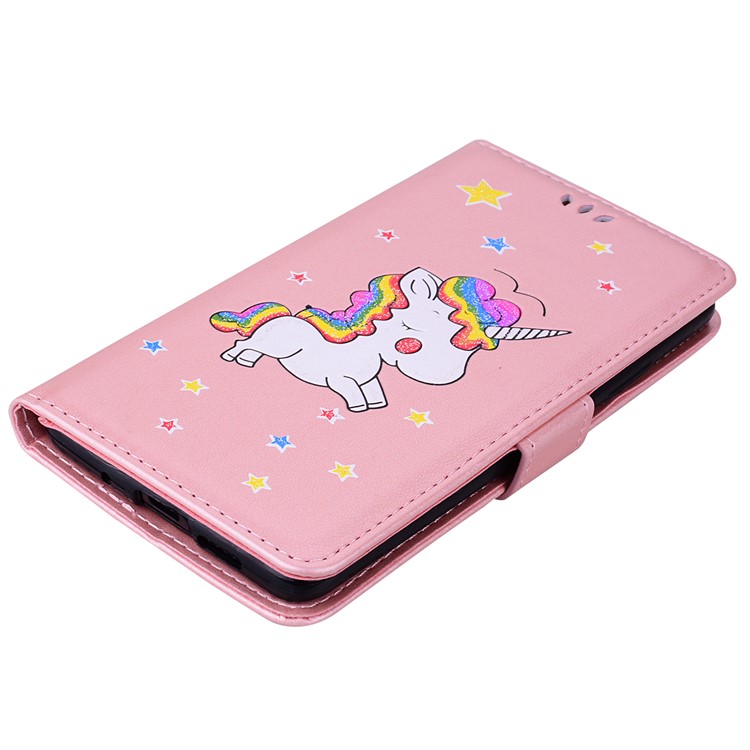 Unicorn Pattern Flash Powder Leather Wallet Stand Case for Huawei Mate 10 - Rose Gold-4