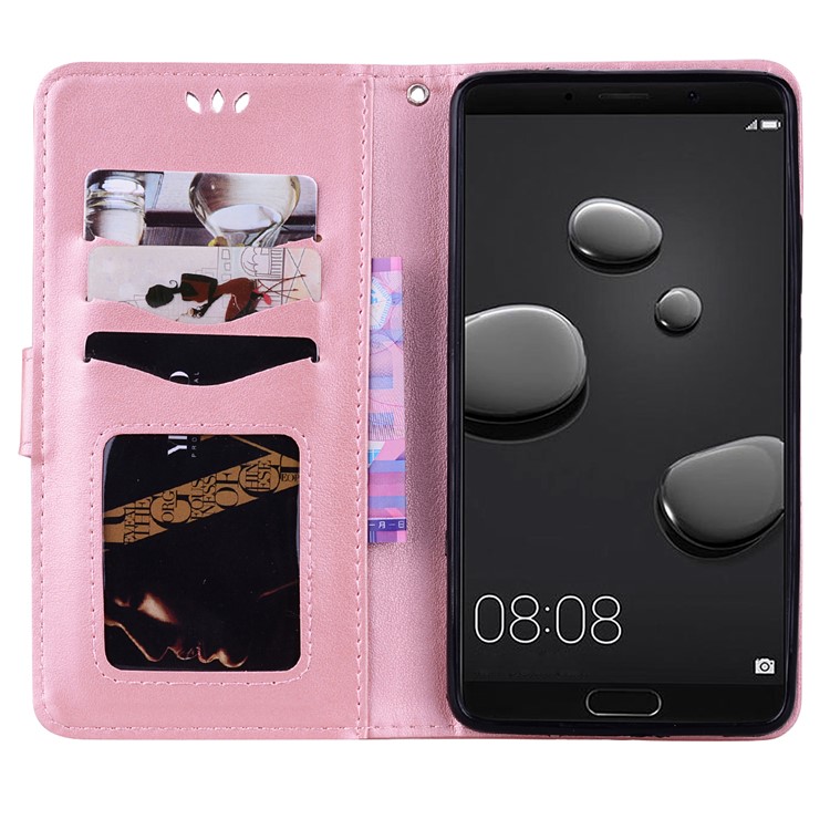 Unicorn Pattern Flash Powder Leather Wallet Stand Case for Huawei Mate 10 - Rose Gold-6