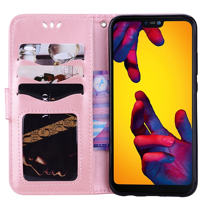 Flash Powder Unicorn Imprint Leather Wallet Stand Cellphone Cover for Huawei P20 Lite / Nova 3e - Pink-5