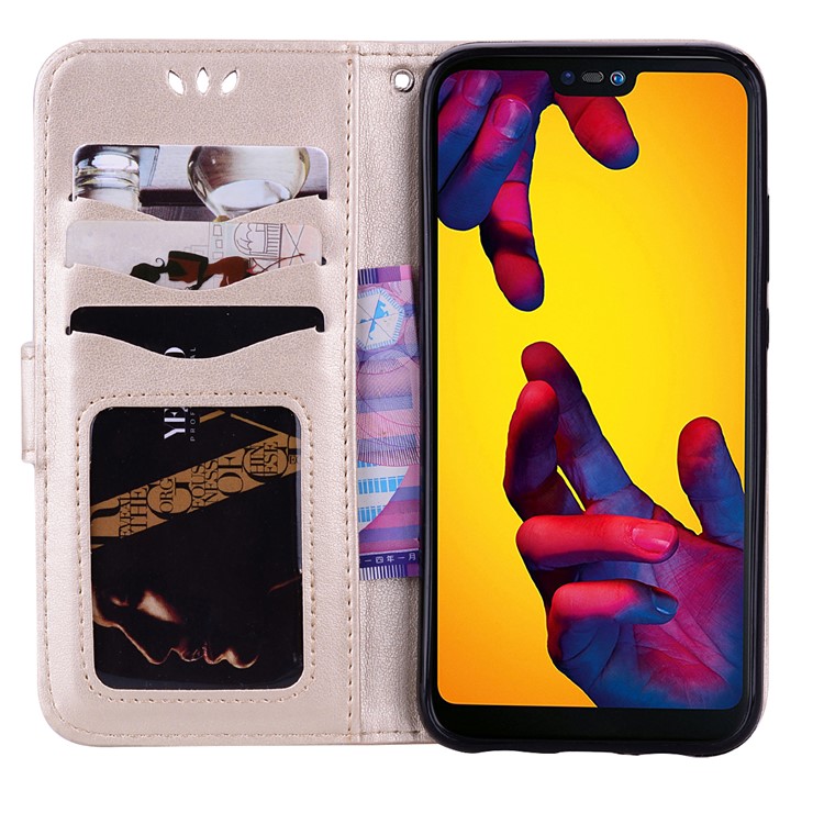 Flash Powder Unicorn Imprint Leather Wallet Stand Cellphone Accessory Case for Huawei P20 Lite / Nova 3e - Gold-5
