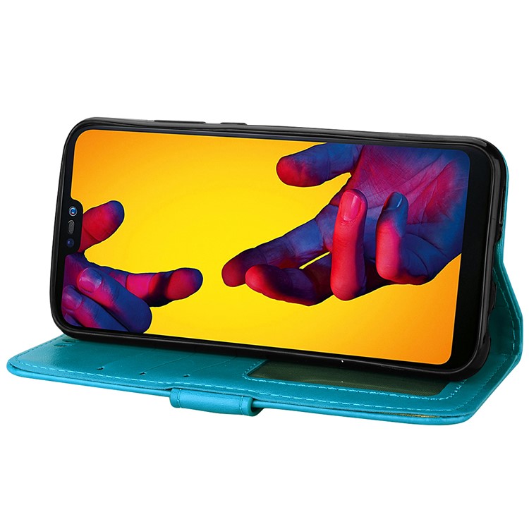 Flash Powder Unicorn Imprint Leather Wallet Stand Cellphone Shell for Huawei P20 Lite / Nova 3e - Blue-4