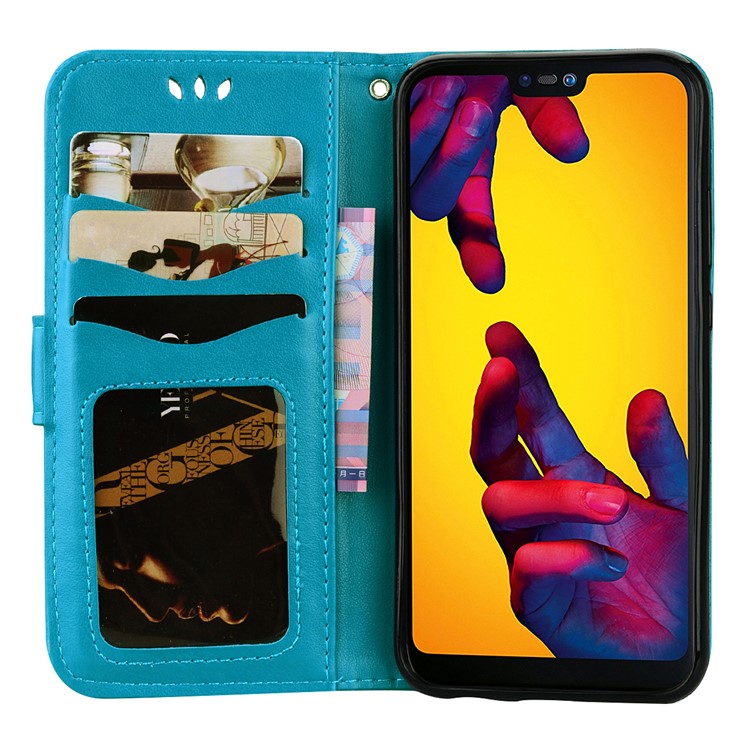 Flash Powder Unicorn Imprint Leather Wallet Stand Cellphone Shell for Huawei P20 Lite / Nova 3e - Blue-5