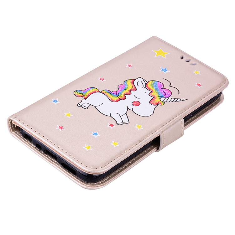Flash Powder Unicorn Pattern Leather Wallet Case for Huawei Honor 9 Lite / Honor 9 Youth Edition - Gold-4