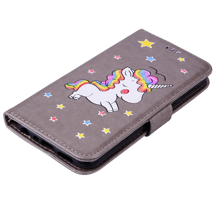 Flash Powder Unicorn Pattern Leather Wallet Cover for Huawei Honor 9 Lite / Honor 9 Youth Edition - Grey-3