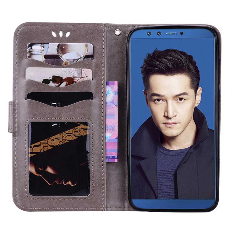 Flash Powder Unicorn Pattern Leather Wallet Cover for Huawei Honor 9 Lite / Honor 9 Youth Edition - Grey-5