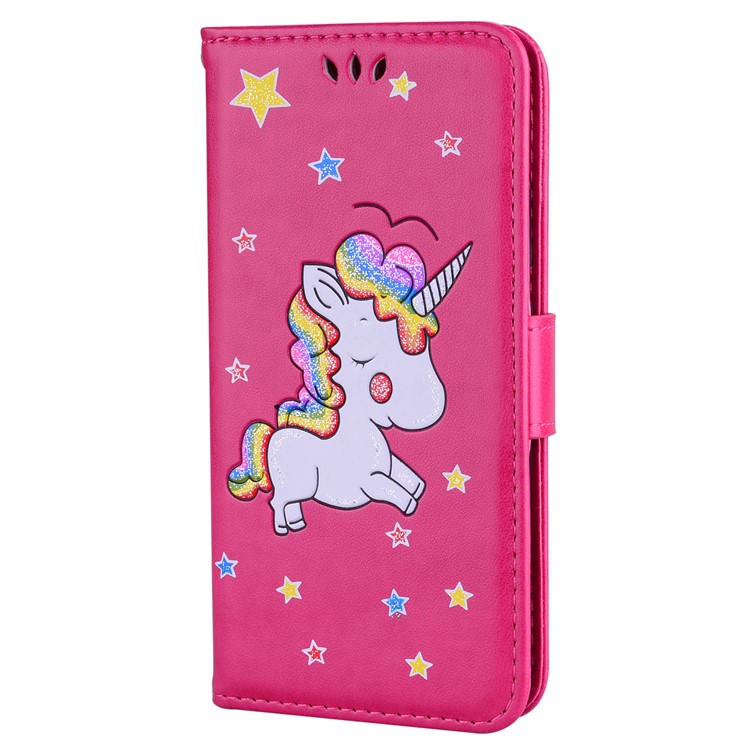 Flash Powder Unicorn Pattern Leather Wallet Casing for Huawei Honor 9 Lite / Honor 9 Youth Edition - Rose-1