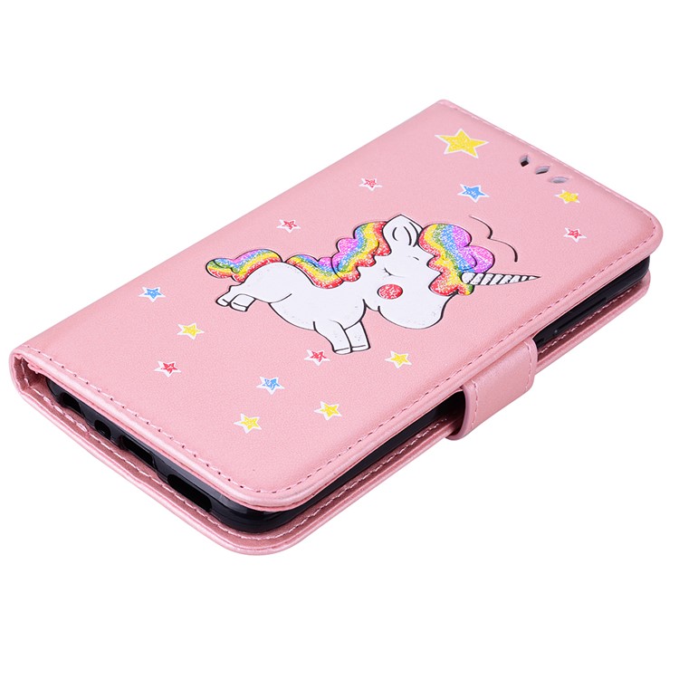 Flash Powder Unicorn Pattern Leather Stand Phone Case for Huawei Honor 9 Lite / Honor 9 Youth Edition - Rose Gold-3