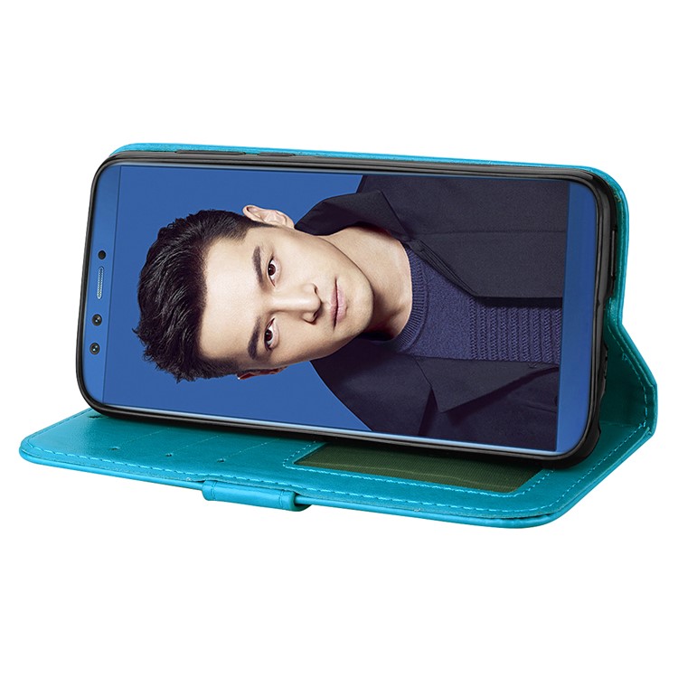 Flash Powder Unicorn Pattern Leather Stand Mobile Casing for Huawei Honor 9 Lite / Honor 9 Youth Edition - Blue-3