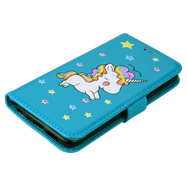 Flash Powder Unicorn Pattern Leather Stand Mobile Casing for Huawei Honor 9 Lite / Honor 9 Youth Edition - Blue-4