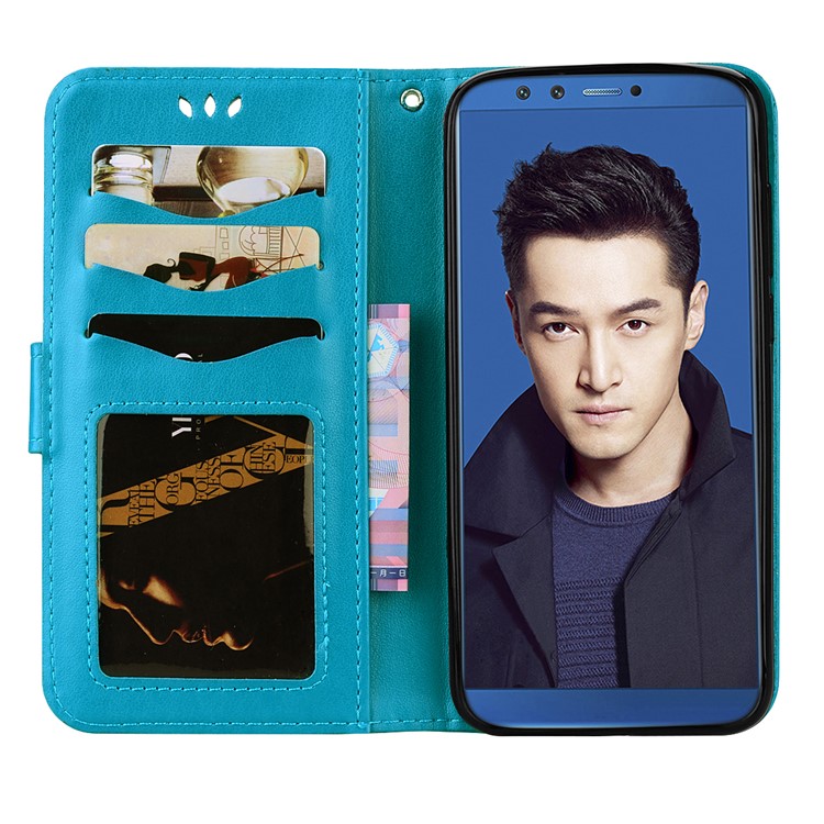 Flash Powder Unicorn Pattern Leather Stand Mobile Casing for Huawei Honor 9 Lite / Honor 9 Youth Edition - Blue-5
