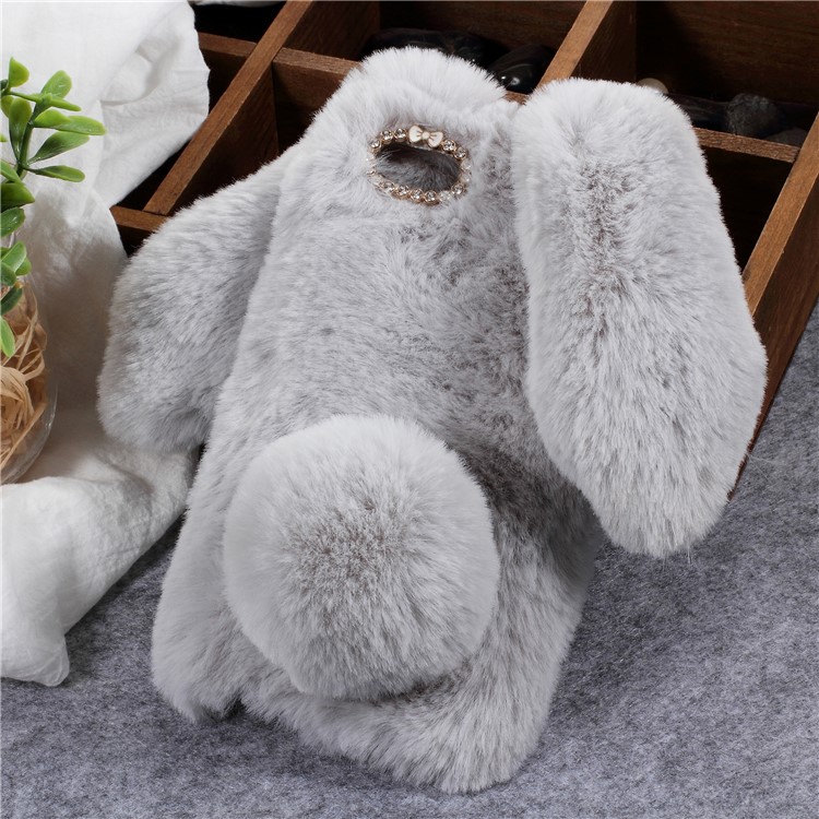 Light Grey - Rabbit Shape Fluffy Fur Coated Rhinestone TPU Protective Mobile Phone Shell for Huawei Y5 (2018)-1