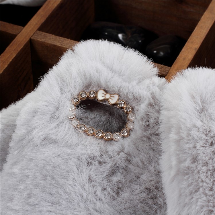 Light Grey - Rabbit Shape Fluffy Fur Coated Rhinestone TPU Protective Mobile Phone Shell for Huawei Y5 (2018)-2