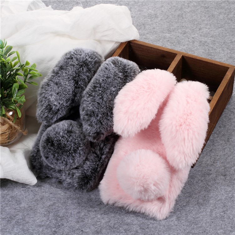 Light Grey - Rabbit Shape Fluffy Fur Coated Rhinestone TPU Protective Mobile Phone Shell for Huawei Y5 (2018)-5