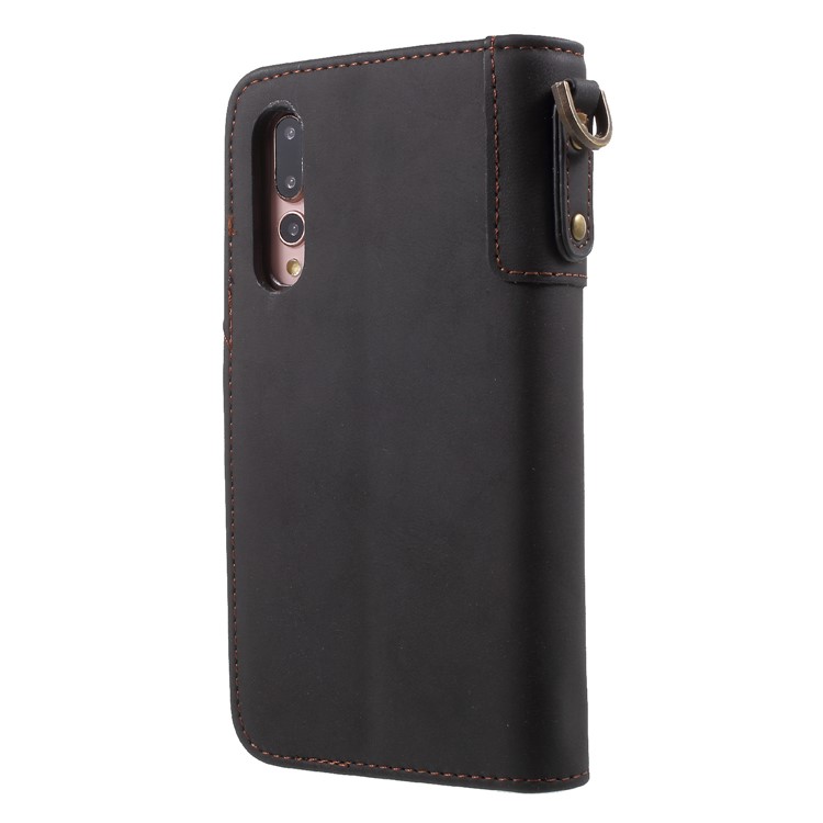 Retro Style Split Leather Wallet Stand Case for Huawei P20 Pro - Black-2