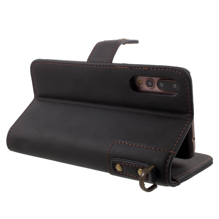 Retro Style Split Leather Wallet Stand Case for Huawei P20 Pro - Black-5