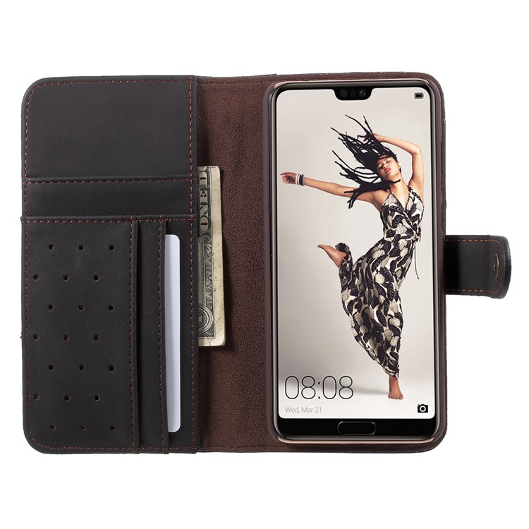 Retro Style Split Leather Wallet Stand Case for Huawei P20 Pro - Black-6