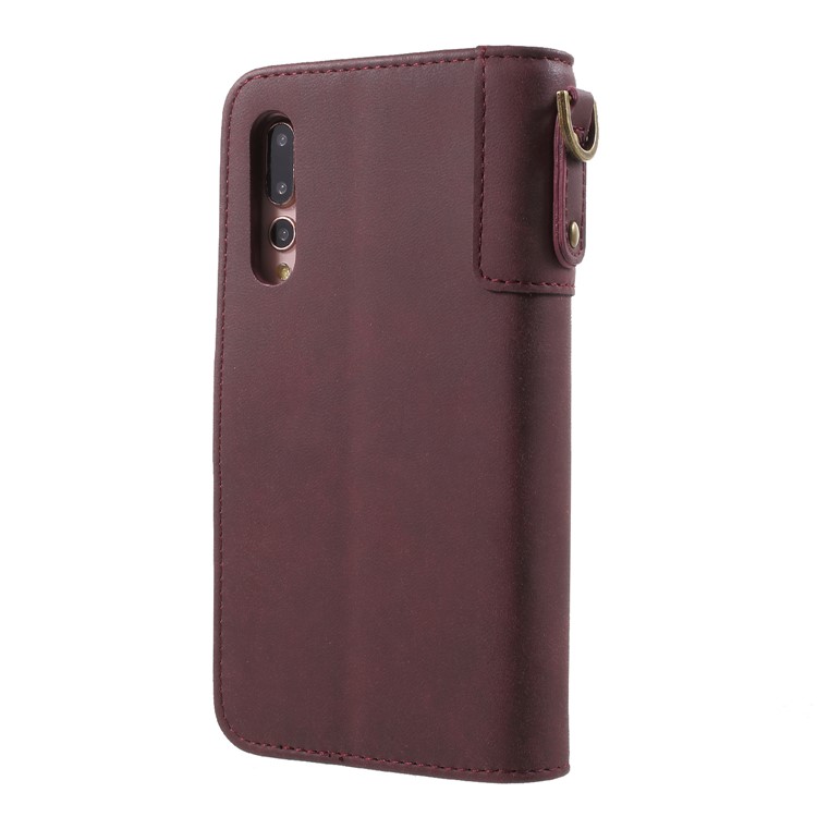 Retro Style Split Leather Wallet Stand Cover for Huawei P20 Pro - Wine Red-2