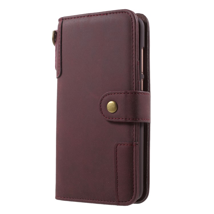 Retro Style Split Leather Wallet Stand Cover for Huawei P20 Pro - Wine Red-3