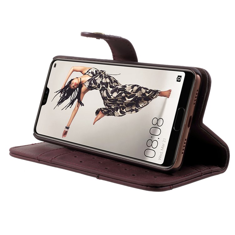 Retro Style Split Leather Wallet Stand Cover for Huawei P20 Pro - Wine Red-4