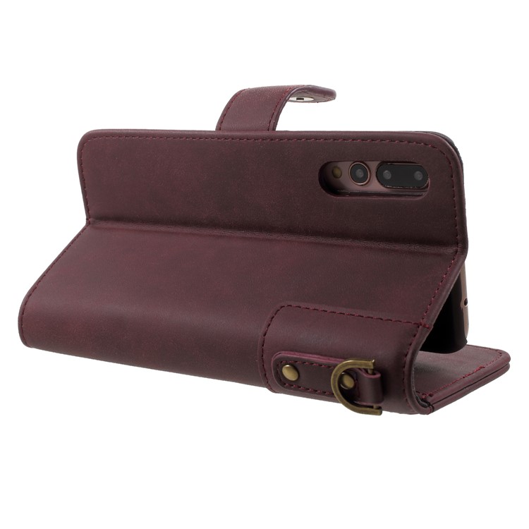 Retro Style Split Leather Wallet Stand Cover for Huawei P20 Pro - Wine Red-5