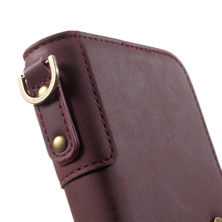 Retro Style Split Leather Wallet Stand Cover for Huawei P20 Pro - Wine Red-6