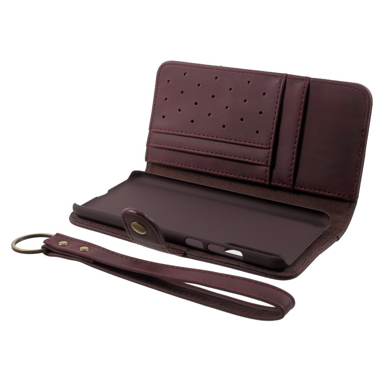 Retro Style Split Leather Wallet Stand Cover for Huawei P20 Pro - Wine Red-7