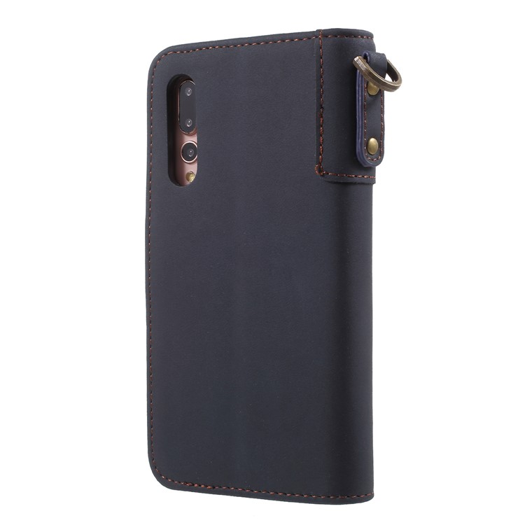 Retro Style Split Leather Wallet Stand Shell Case for Huawei P20 Pro - Dark Blue-2