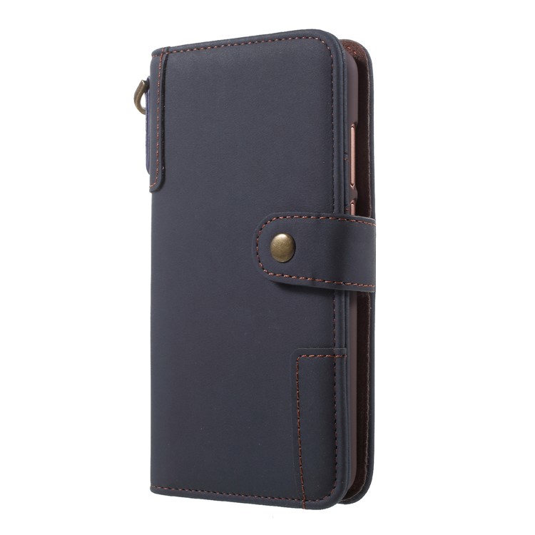 Retro Style Split Leather Wallet Stand Shell Case for Huawei P20 Pro - Dark Blue-3