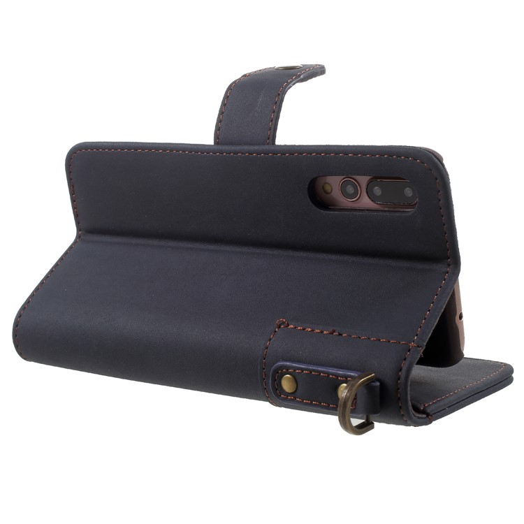 Retro Style Split Leather Wallet Stand Shell Case for Huawei P20 Pro - Dark Blue-5
