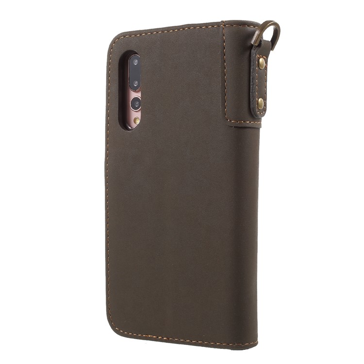 Retro Style Split Leather Wallet Case with Stand for Huawei P20 Pro - Army Green-2