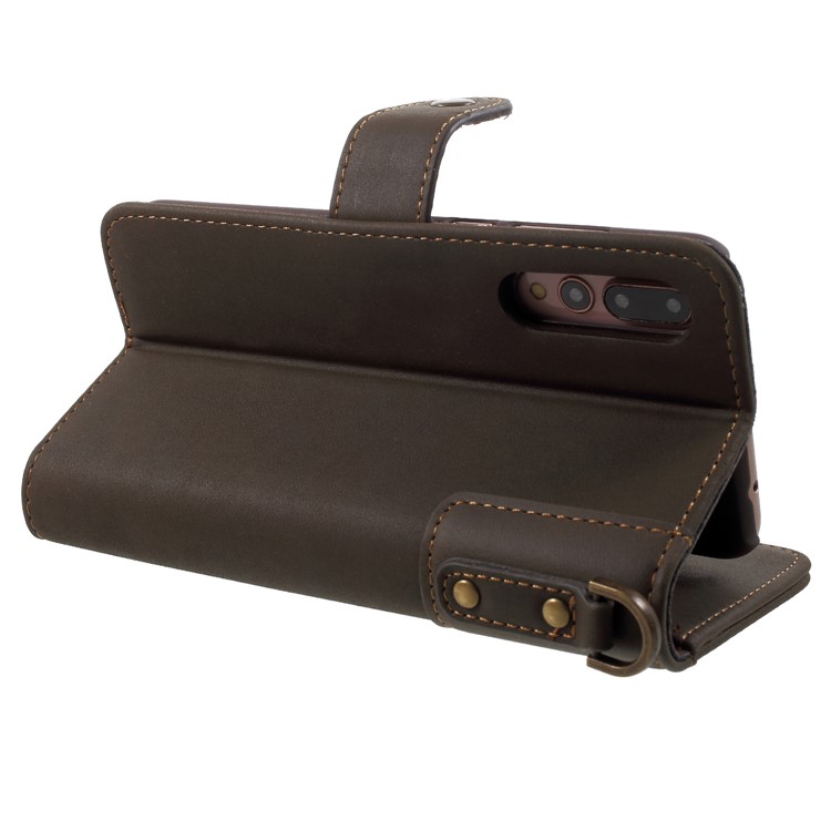 Retro Style Split Leather Wallet Case with Stand for Huawei P20 Pro - Army Green-4