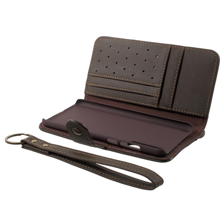 Retro Style Split Leather Wallet Case with Stand for Huawei P20 Pro - Army Green-5