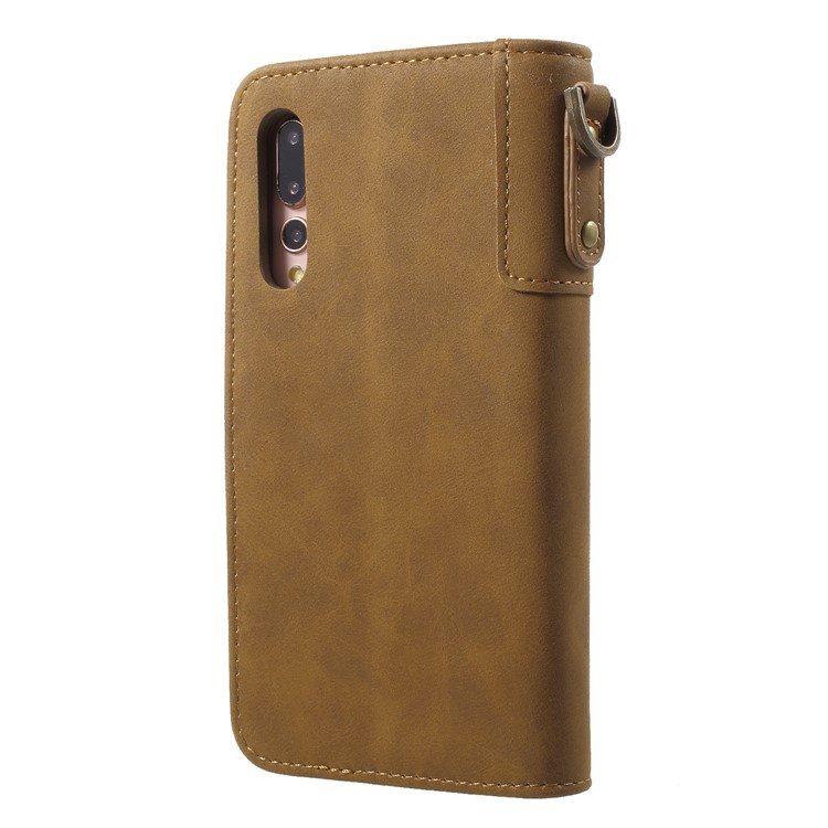 Retro Style Split Leather Wallet Cover with Stand for Huawei P20 Pro - Brown-2