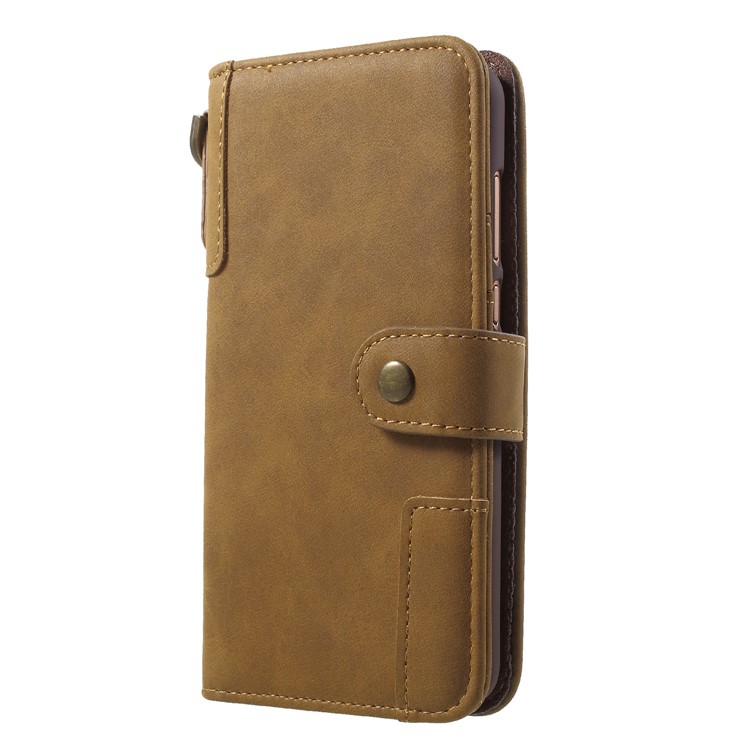 Retro Style Split Leather Wallet Cover with Stand for Huawei P20 Pro - Brown-3