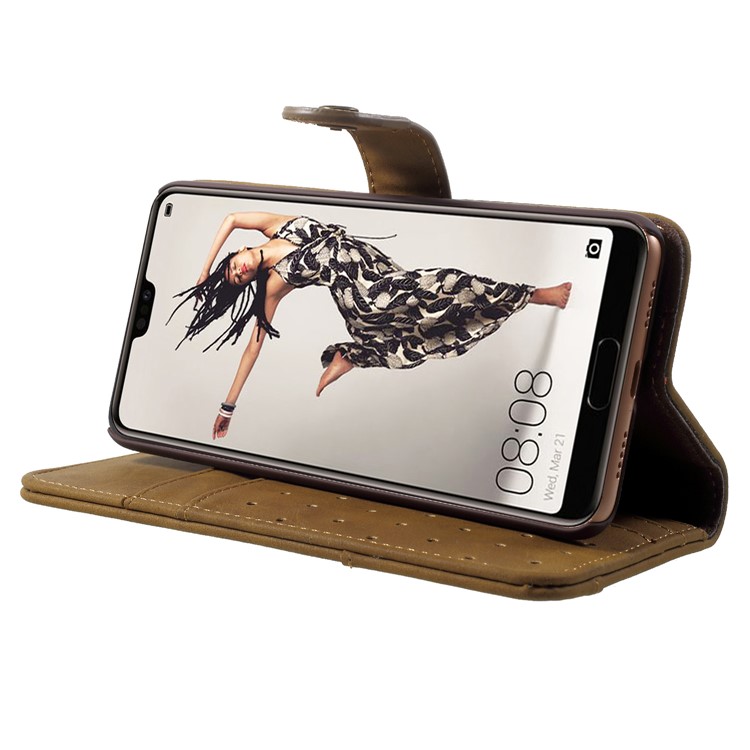 Retro Style Split Leather Wallet Cover with Stand for Huawei P20 Pro - Brown-4