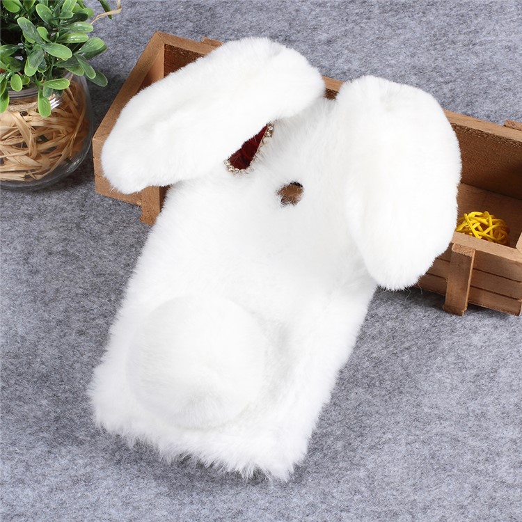 Rabbit Shape Fluffy Fur Coated Rhinestone TPU Protection Cover for Huawei Honor Note 10 - White-1