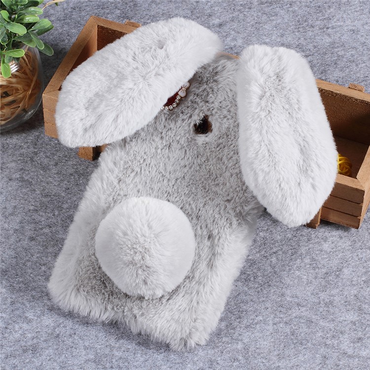 Rabbit Shape Fluffy Fur Coated Rhinestone TPU Cellphone Protective for Huawei Honor Note 10 - Light Grey-1