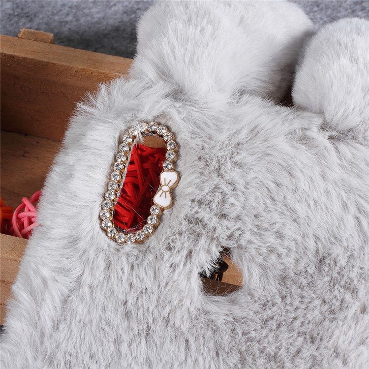 Rabbit Shape Fluffy Fur Coated Rhinestone TPU Cellphone Protective for Huawei Honor Note 10 - Light Grey-2