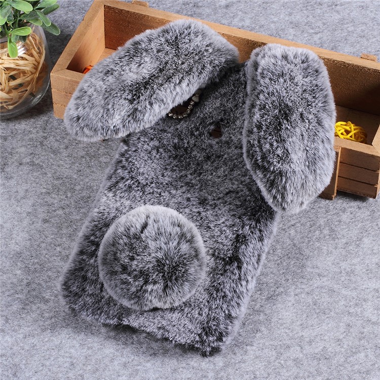 Rabbit Shape Fluffy Fur Coated Rhinestone TPU Back Phone Cover for Huawei Honor Note 10 - Dark Grey-1