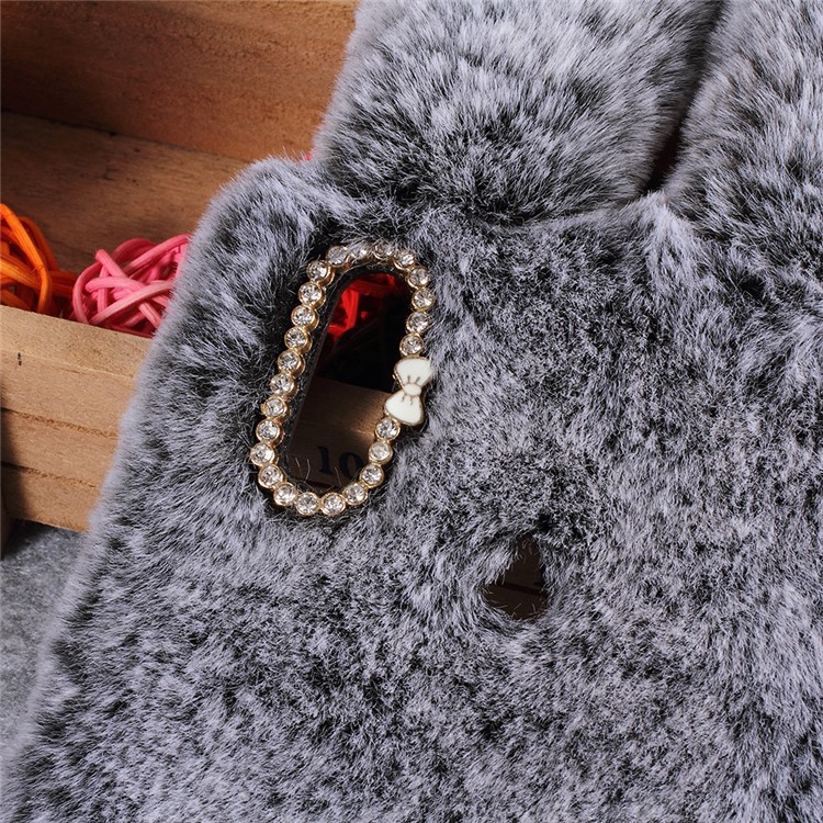 Rabbit Shape Fluffy Fur Coated Rhinestone TPU Back Phone Cover for Huawei Honor Note 10 - Dark Grey-2