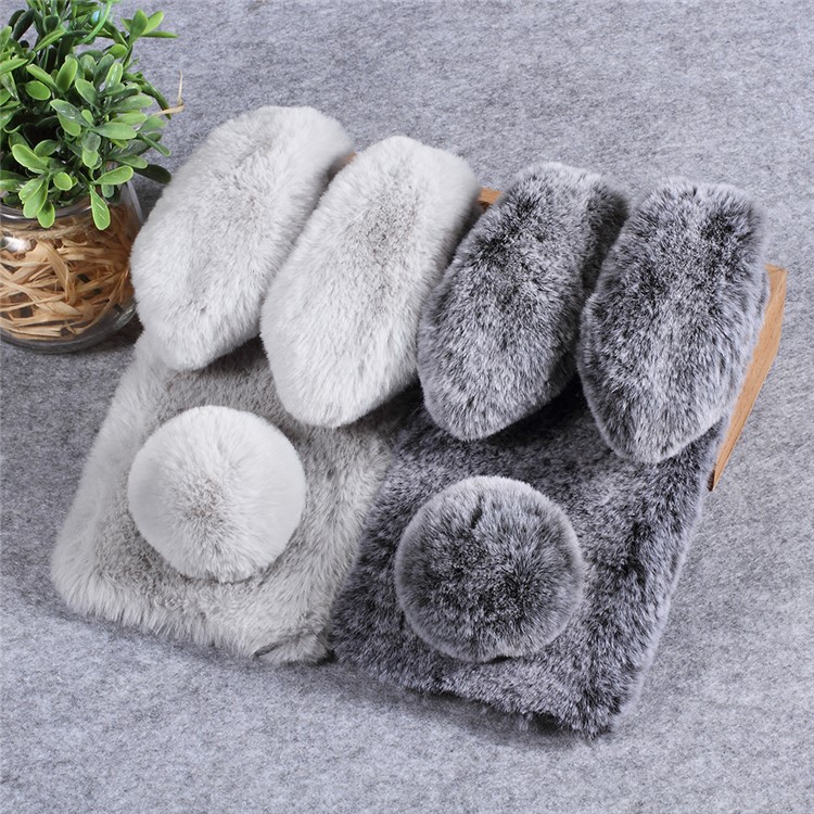 Rabbit Shape Fluffy Fur Coated Rhinestone TPU Back Phone Cover for Huawei Honor Note 10 - Dark Grey-4