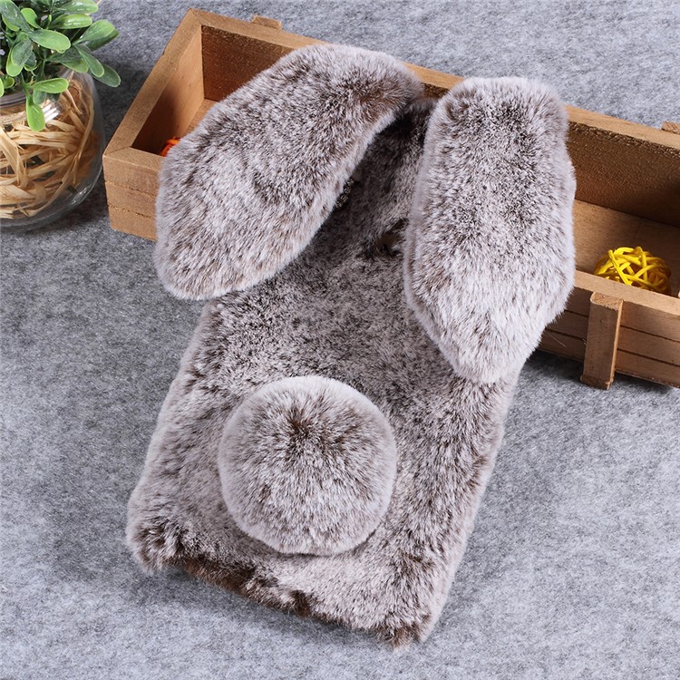 Rabbit Shape Fluffy Fur Coated Rhinestone TPU Shell Cover for Huawei Honor Note 10 - Coffee-1