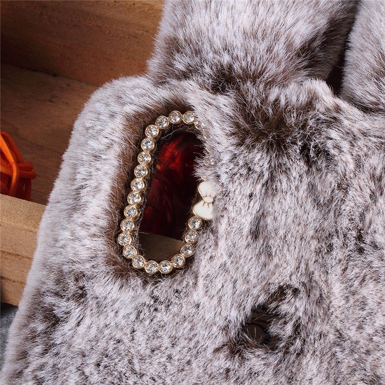 Rabbit Shape Fluffy Fur Coated Rhinestone TPU Shell Cover for Huawei Honor Note 10 - Coffee-2