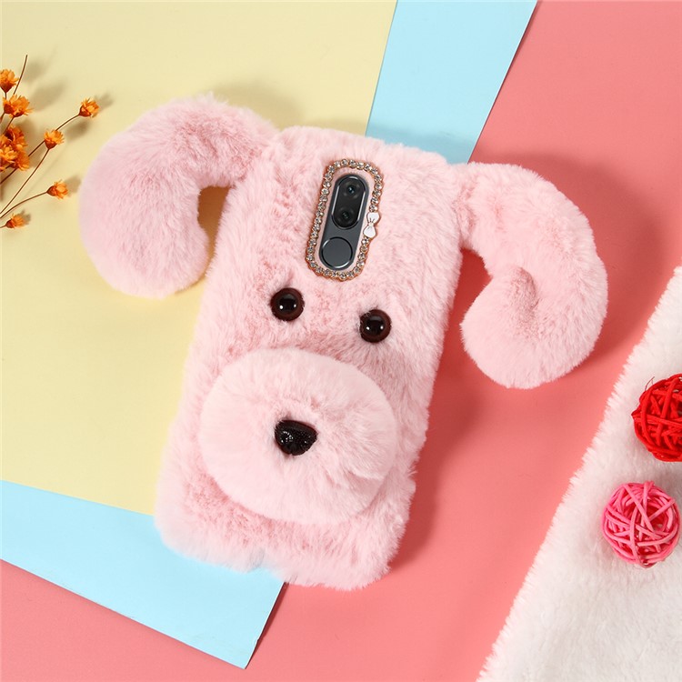 3D Cute Dog Pattern Soft Fur Coated Rhinestone Decor TPU Cover for Huawei Mate 10 Lite / nova 2i / Maimang 6 / Honor 9i (India) - Pink-1