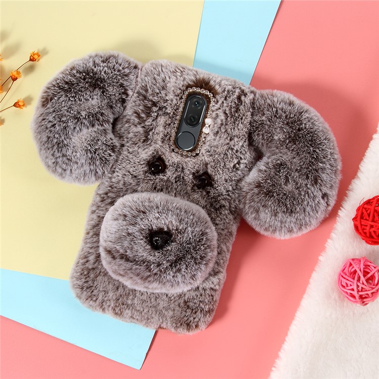 3D Cute Dog Pattern Soft Fur Coated Rhinestone Decor TPU Mobile Phone Case for Huawei Mate 10 Lite / nova 2i / Maimang 6 / Honor 9i (India) - Coffee-1