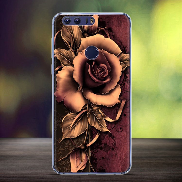 Embossing Patterned TPU Back Case Cover for Huawei Honor 8 - Gothic Rose-1