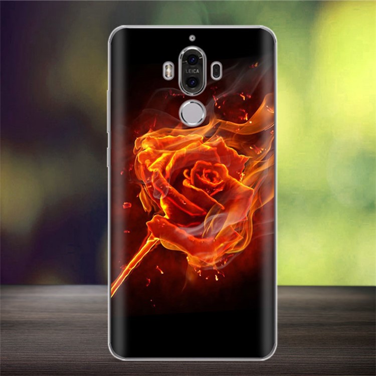 Softlyfit Embossing Pattern TPU Phone Shell for Huawei Mate 9 - Rose on Fire-1