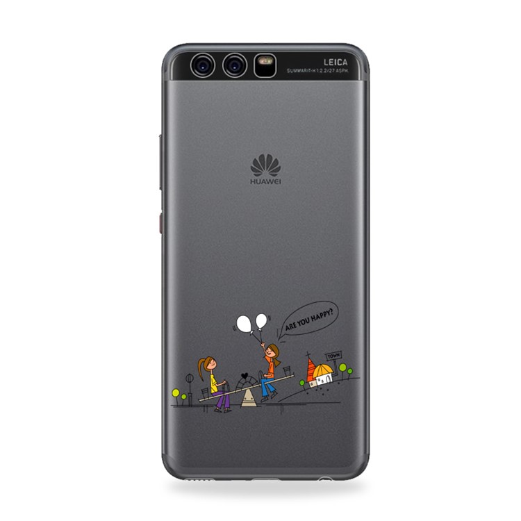 Softlyfit Embossed Patterned Clear TPU Case for Huawei P10 Plus - Girls Playing the Seesaw-1