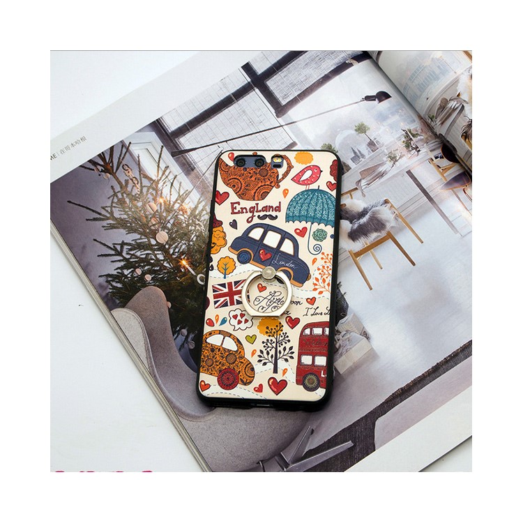 Embossing Patterned Hybrid PC Plate + TPU Frame Kickstand Phone Case for Huawei P10 - Cartoon England Elements-1